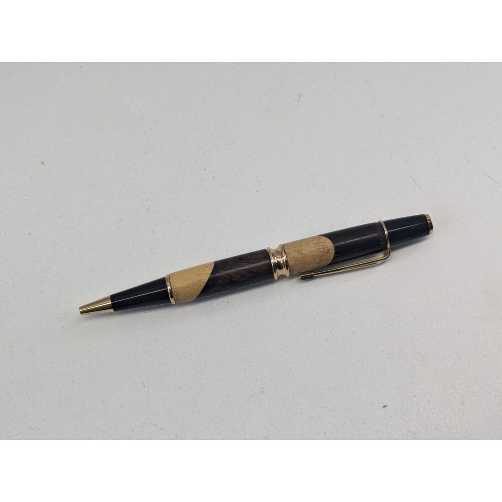 Hand Turned Twist Pen Black And Gold Walnut Maple Blend